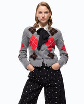 Cardigan girocollo in lana e cashmere a rombi