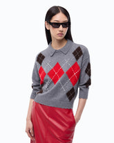 Pull en laine et cachemire à losanges - Multicolore Gris-Marron | Pinko