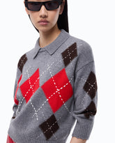 Pull en laine et cachemire à losanges - Multicolore Gris-Marron | Pinko