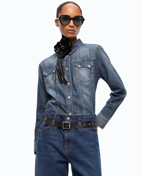 Camicia in denim con scoloriture