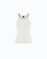 Ribbed top with bejewelled embellishment - White | Pinko