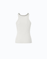 Ribbed top with bejewelled embellishment - White | Pinko