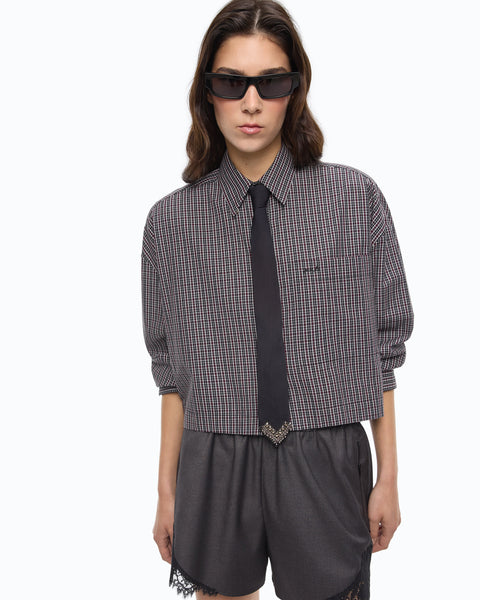 Camicia cropped a quadretti con cravatta