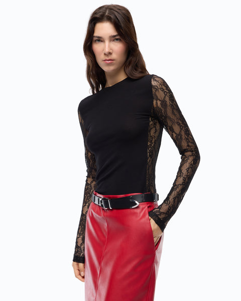 Maglia a costine con maniche in pizzo