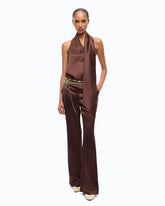Tuta lunga in satin con fusciacca - Marrone | Pinko
