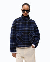Double-layered cloth pea coat with check pattern - Multicolor Black-Blue | Pinko
