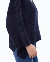 Pullover im Rippstrick mit V-Ausschnitt - Blau | Pinko