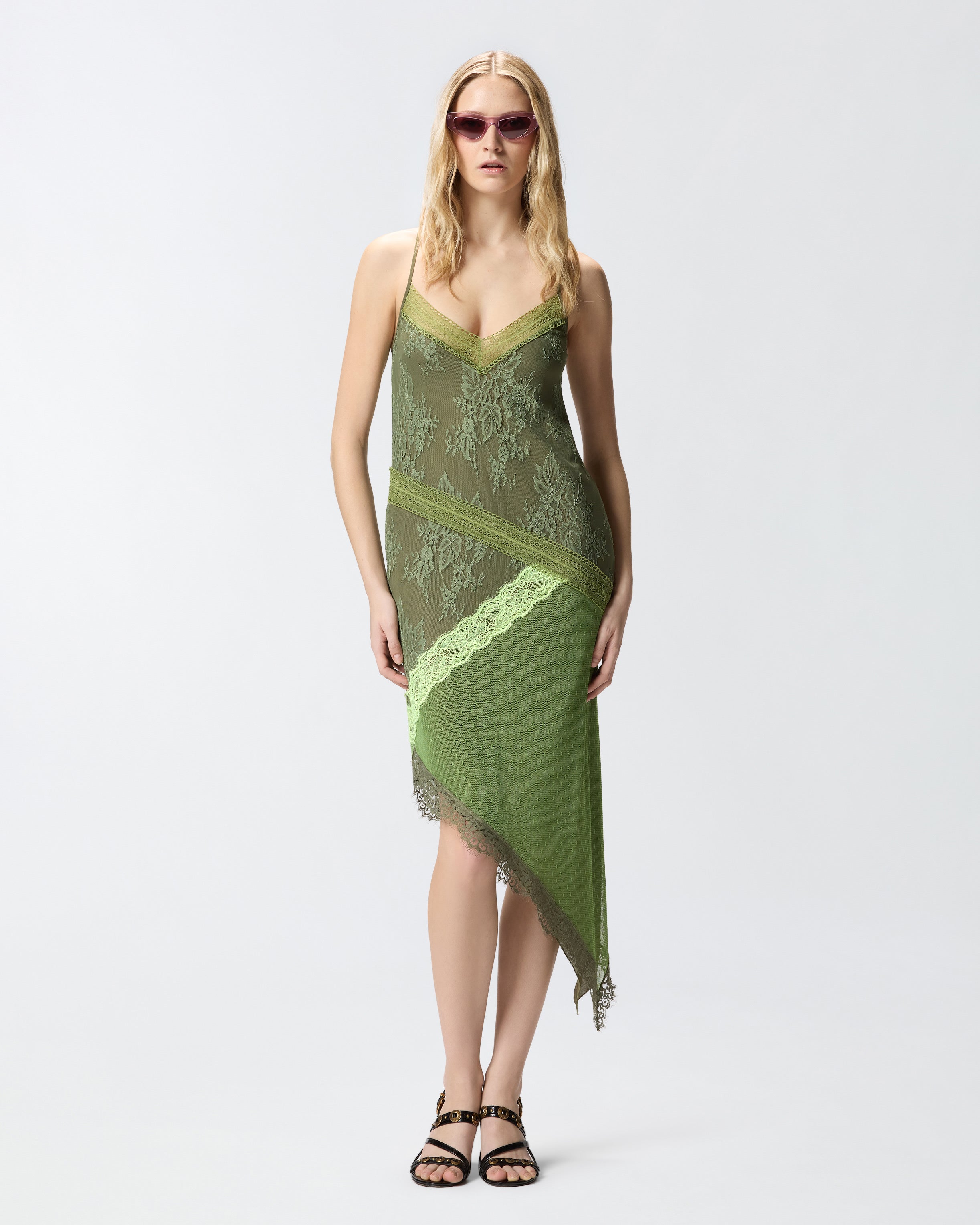 Asymmetric patchwork-effect lace mini dress | Pinko Asymmetric patchwork-effect lace mini dress | Pinko