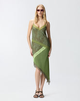 Abito corto asimmetrico in pizzo effetto patchwork -  | Pinko