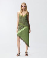 Abito corto asimmetrico in pizzo effetto patchwork -  | Pinko