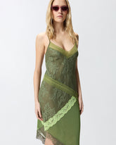 Abito corto asimmetrico in pizzo effetto patchwork -  | Pinko