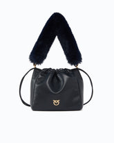 Borsa secchiello a spalla in nappa con doppia tracolla - Nero | Pinko