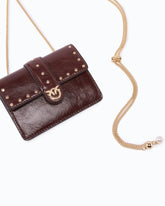 Portacarte Love Pocket in pelle con tracolla a catena - Rosso Scuro | Pinko