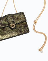 Portacarte Love Pocket con strass e tracolla a catena - Verde Militare | Pinko