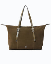 Suede tote bag with Texan details - Brown | Pinko