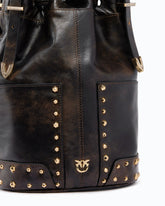 Bucket Mini crossbody bag in cloud leather with studs - Dark Red | Pinko