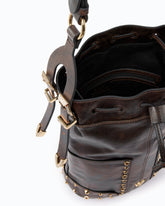 Bucket Mini crossbody bag in cloud leather with studs - Dark Red | Pinko