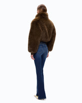 Short technical satin and faux fur bomber jacket -  | Pinko