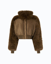 Short technical satin and faux fur bomber jacket -  | Pinko