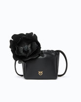 Shoulder bucket bag in nappa leather with flower - Black | Pinko