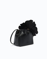 Shoulder bucket bag in nappa leather with flower - Black | Pinko