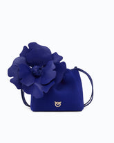 Schulter-Beuteltasche aus Veloursleder mit Blume aus Nappaleder - Dunkelblau | Pinko