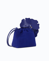 Schulter-Beuteltasche aus Veloursleder mit Blume aus Nappaleder - Dunkelblau | Pinko