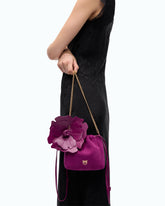 Suede shoulder bucket bag with nappa leather flower - Pink | Pinko