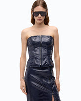 Bustier top with crocodile print and zip - Blue | Pinko