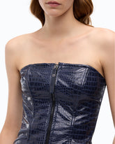 Bustier top with crocodile print and zip - Blue | Pinko