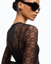Camiseta de encaje elástico con motivo de logotipo Love Birds -  | Pinko