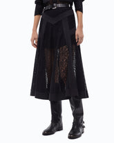 Jupe midi évasée en dentelle avec empiècements - Noir | Pinko