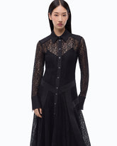 Abito midi chemisier in pizzo con inserti - Nero | Pinko