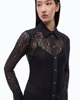 Abito midi chemisier in pizzo con inserti - Nero | Pinko