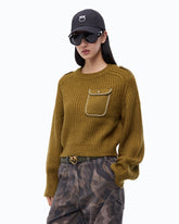 Pullover in Rippstrick mit Brusttasche - Grün | Pinko