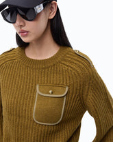 Pullover in Rippstrick mit Brusttasche - Grün | Pinko