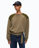 Cotton sweatshirt with rhinestones on the shoulders -  | Pinko