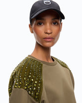 Cotton sweatshirt with rhinestones on the shoulders -  | Pinko