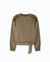 Cotton sweatshirt with rhinestones on the shoulders -  | Pinko