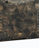 Shopper bag in suede with camouflage print and studs - Military Green | Pinko
