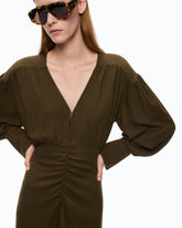 Robe midi drapée à manches longues - Vert militaire | Pinko