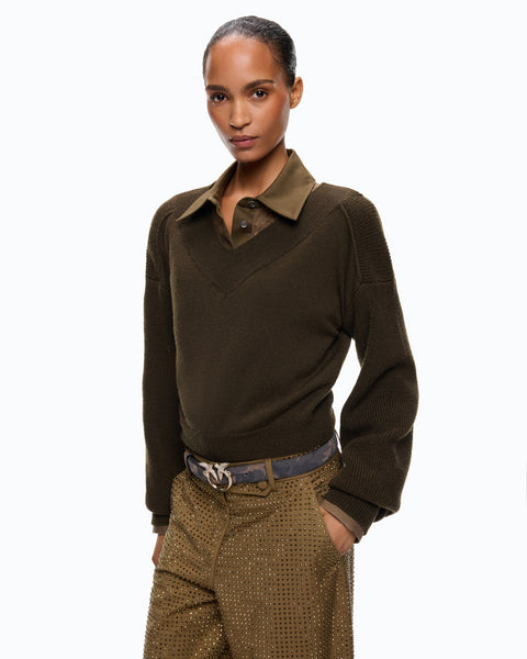 Maglia cropped in lana con maniche a palloncino