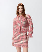 Giacca cropped in stuoia e maglia sfrangiata - Multicolor Rosa-Nero | Pinko