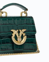 PINKO Galleria Micro Love Bag Top Handle handbag in crocodile-print leather with jewel buckle -  | Pinko