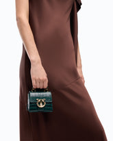 PINKO Galleria Micro Love Bag Top Handle handbag in crocodile-print leather with jewel buckle -  | Pinko