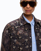 Overshirt in tela tecnica con stampa camouflage floreale - Multicolor Verde-Nero | Pinko