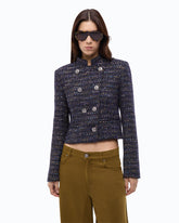 Giacca corta in tweed bouclé con bottoni metallici - Trasparente | Pinko