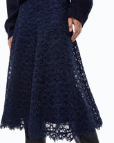 Jupe midi évasée en dentelle rebrodée - Bleu | Pinko