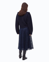 Jupe midi évasée en dentelle rebrodée - Bleu | Pinko