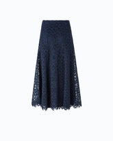 Jupe midi évasée en dentelle rebrodée - Bleu | Pinko
